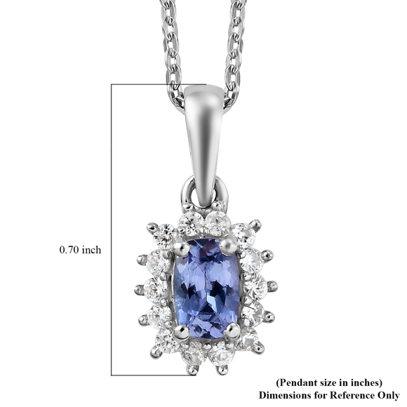 Tanzanite Natural White Zircon Halo Pendant Platinum over .925 Silver - Picture 5 of 16